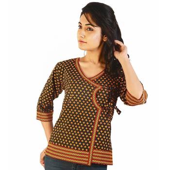 Designer Hand Block Print Black Cotton Top 3