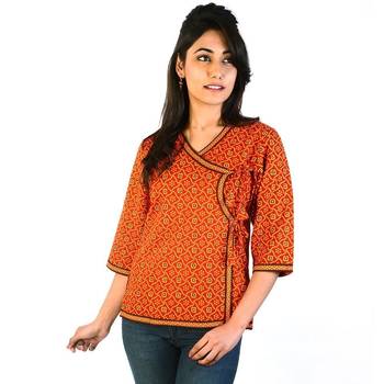Designer Girls Red Cotton Top Hand Block Print 1