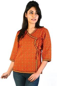 Designer Girls Red Cotton Top Hand Block Print