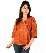 Designer Girls Red Cotton Top Hand Block Print