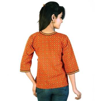 Designer Girls Red Cotton Top Hand Block Print 2
