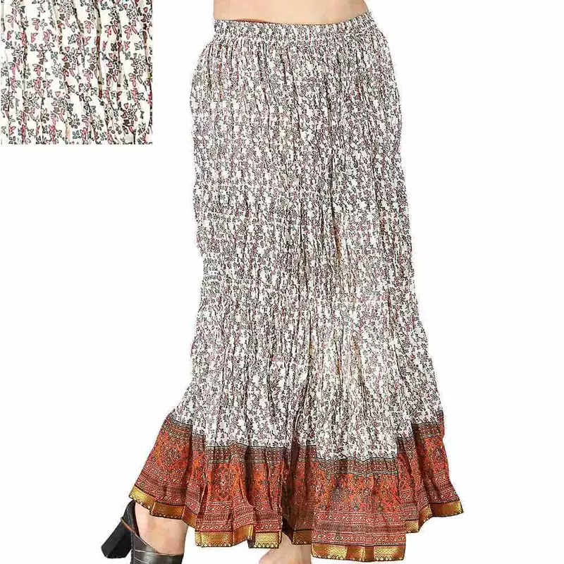 Ethnic Booti Designer White Cotton Long Skirt