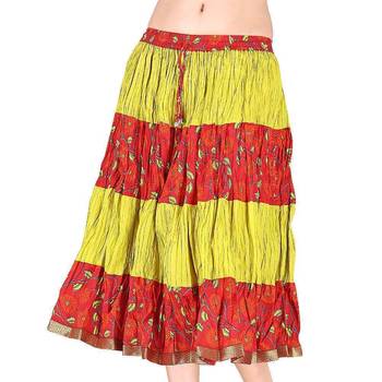 Ethnic Yellow And Orange Cotton Short Skirt 1
