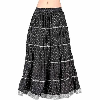 Rajasthani Black Booti Pure Cotton Long Skirt 1