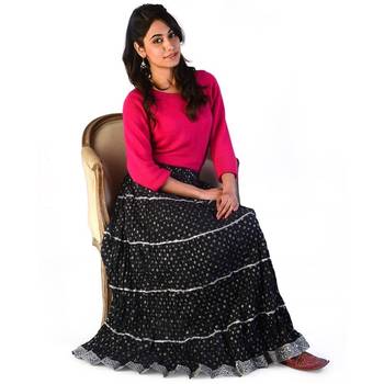 Rajasthani Black Booti Pure Cotton Long Skirt 3