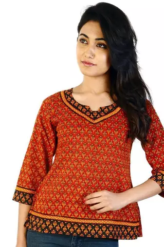 Designer Red Girls Indian Pure Cotton Kurti