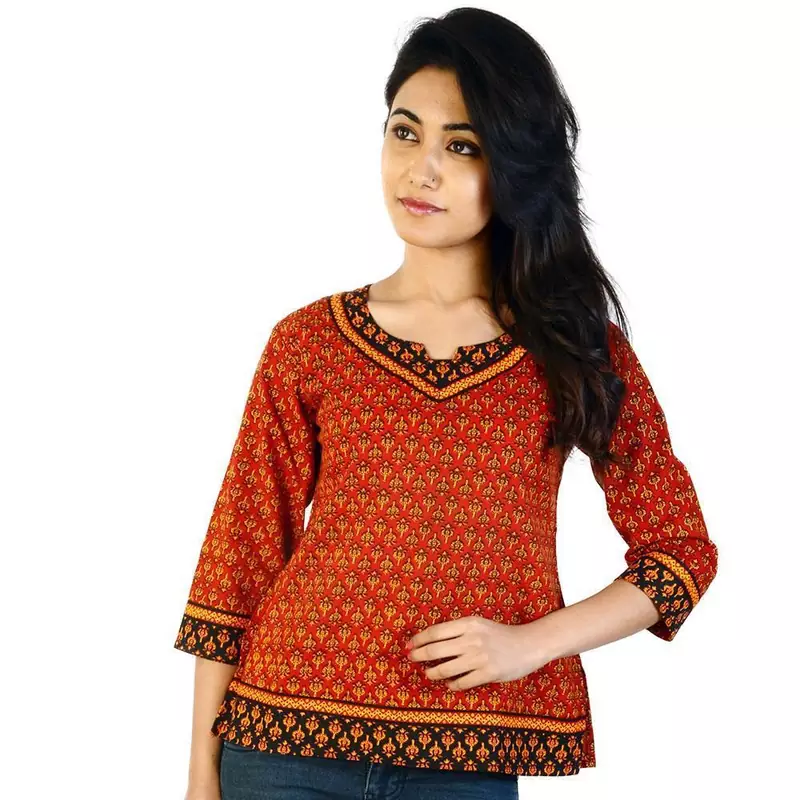 Designer Red Girls Indian Pure Cotton Kurti