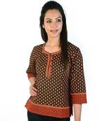 Jaipuri Print Designer Red Black Cotton Kurti