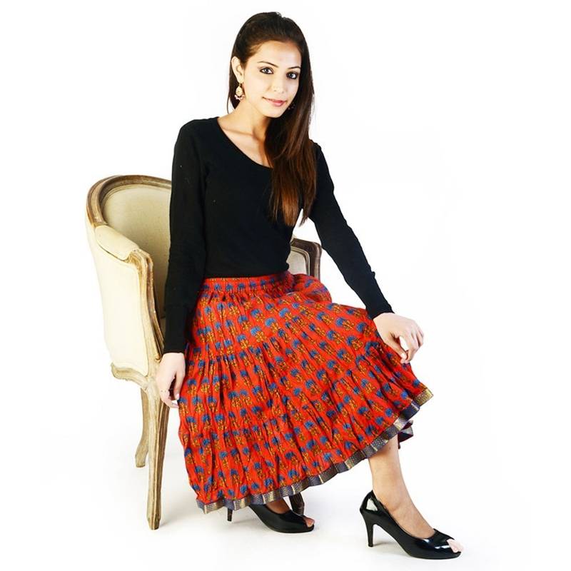 Green - Sanganeri Hand Block Print Cotton Wrap Around Skirt 83