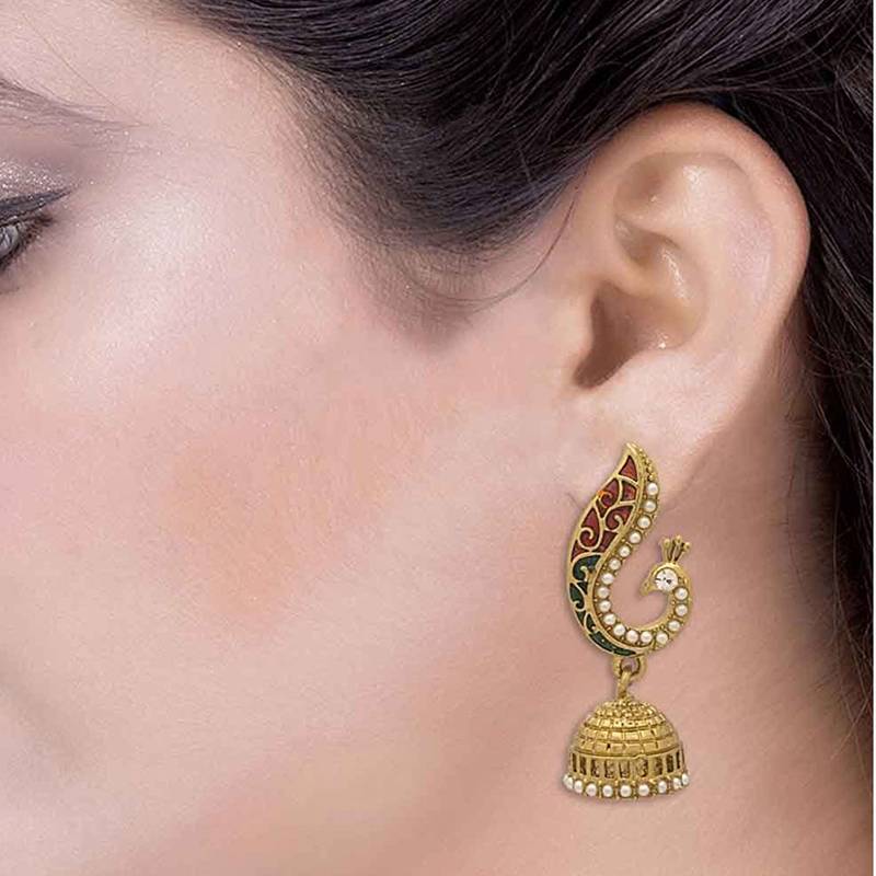 Gold Plated Beautiful Pearl Peacock Jhumki