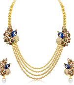 24K Gold Plated Royal Pearl Meenakari Multi Layered Chain Set
