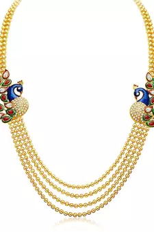 24K Gold Plated Royal Pearl Meenakari Multi Layered Chain Set