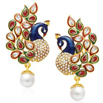 24K Gold Plated Royal Pearl Meenakari Multi Layered Chain Set 3