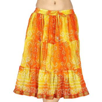 Yellow And Orange Bandhej Short Chiffon Skirt 1