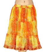 Yellow And Orange Bandhej Short Chiffon Skirt