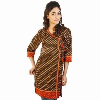 Designer Jaipuri Print Red Black Cotton Kurti 1