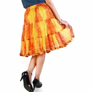 Yellow And Orange Bandhej Short Chiffon Skirt 2