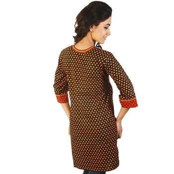 Designer Jaipuri Print Red Black Cotton Kurti 2
