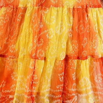 Yellow And Orange Bandhej Short Chiffon Skirt 4