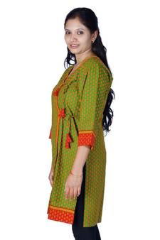 Designer Bootie Print Indian Green Cotton Top