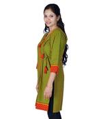 Designer Bootie Print Indian Green Cotton Top