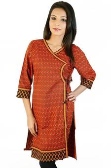 Ethnic Design Hand Block Red Black Cotton Top