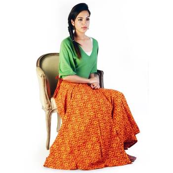 Ethnic Yellow Cotton Wrap Around Cotton Skirt 3