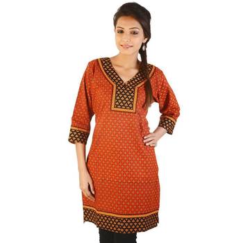 Ethnic Girls Hand Block Print Red Cotton Kurti 1