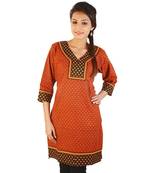 Ethnic Girls Hand Block Print Red Cotton Kurti