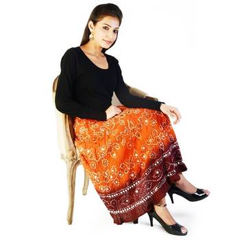 Mirror Work Bandhej Rajasthani Cotton Skirt 3