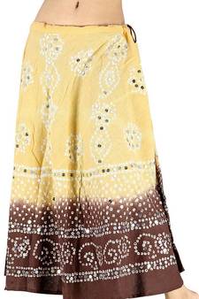 Bandhej Exclusive Beige Brown Cotton Skirt