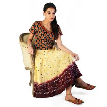 Bandhej Exclusive Beige Brown Cotton Skirt 3