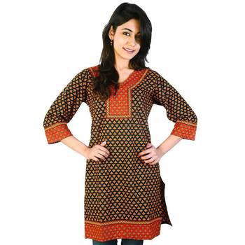 Rajasthani Hand Block Print Red Cotton Kurti 1