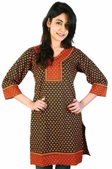 Rajasthani Hand Block Print Red Cotton Kurti