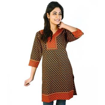 Rajasthani Hand Block Print Red Cotton Kurti 3