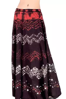 Ethnic Tie N Dye Dark Maroon Long Cotton Skirt