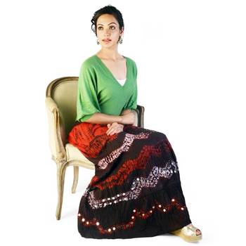 Ethnic Tie N Dye Dark Maroon Long Cotton Skirt 3