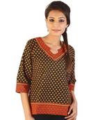 Ethnic Hand Block Print Red Black Cotton Top