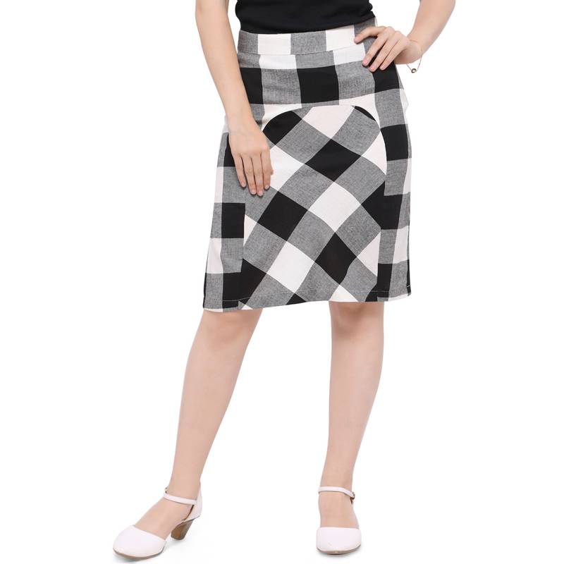 Women's Stylish Checks Knee Length Fitted Skirt Elegore 2349644