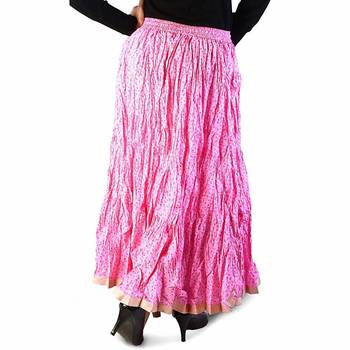 Zari Border Pink Cotton Fashionable Long Skirt 2