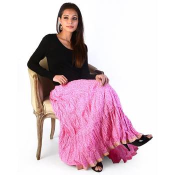 Zari Border Pink Cotton Fashionable Long Skirt 3