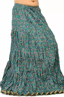 Ethnic Zari Border Aqua Blue Pure Cotton Skirt