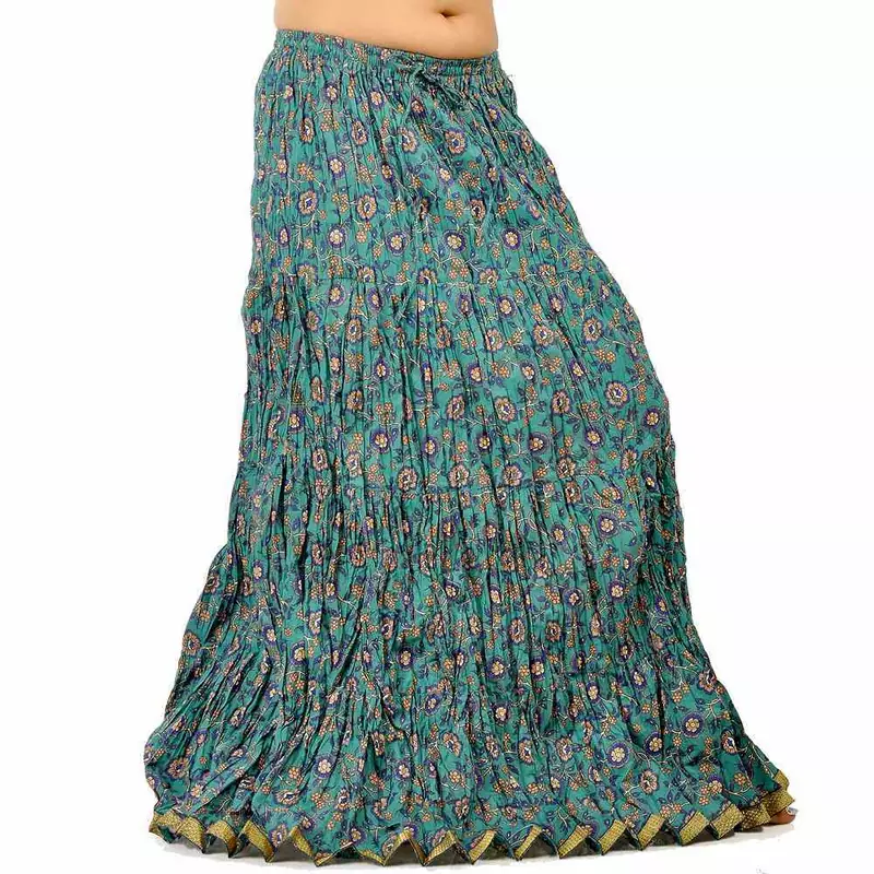 Ethnic Zari Border Aqua Blue Pure Cotton Skirt