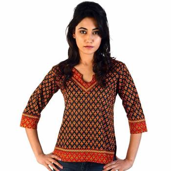 Rajasthani Block Print Red Black Cotton Top 1