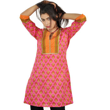 Jaipuri Handblock Flower Print Pink Cotton Top 1