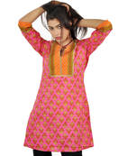 Jaipuri Handblock Flower Print Pink Cotton Top