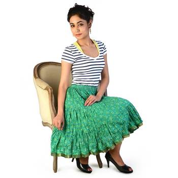 Ethnic Rajasthani Green Cotton Short Skirt 3