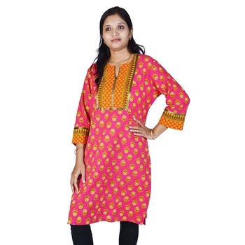 Jaipuri Handblock Flower Print Pink Cotton Top 3
