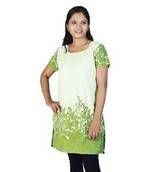 Stylish Abstract Print Girls Green Ivory Kurti