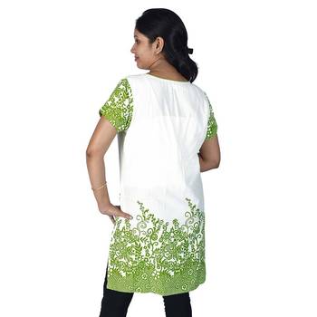 Stylish Abstract Print Girls Green Ivory Kurti 2